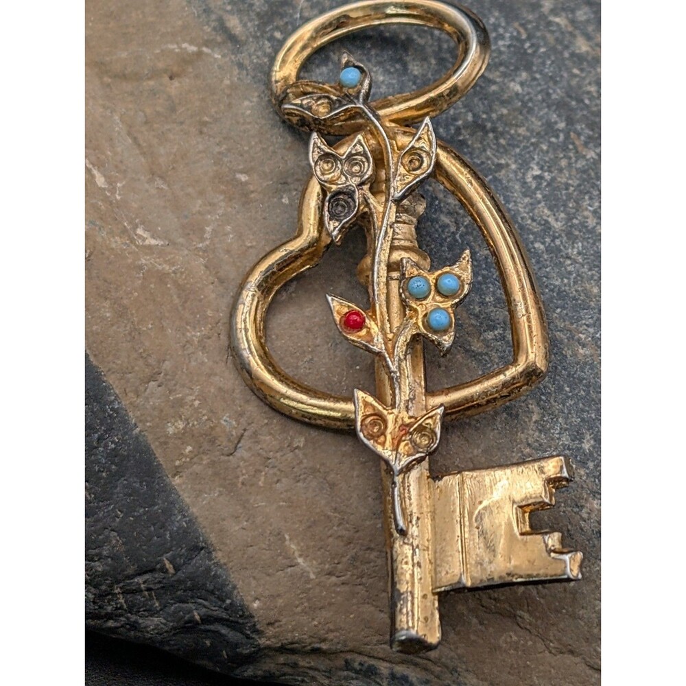 Vintage Coro Sterling Silver Ornate Key Brooch Pin As Is